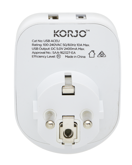 Korjo USB A+C & Power Adaptor - Europe/Bali