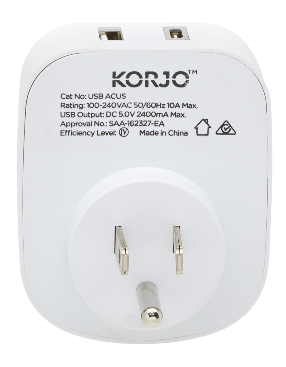 Korjo USB A+C & Power Adaptor - USA