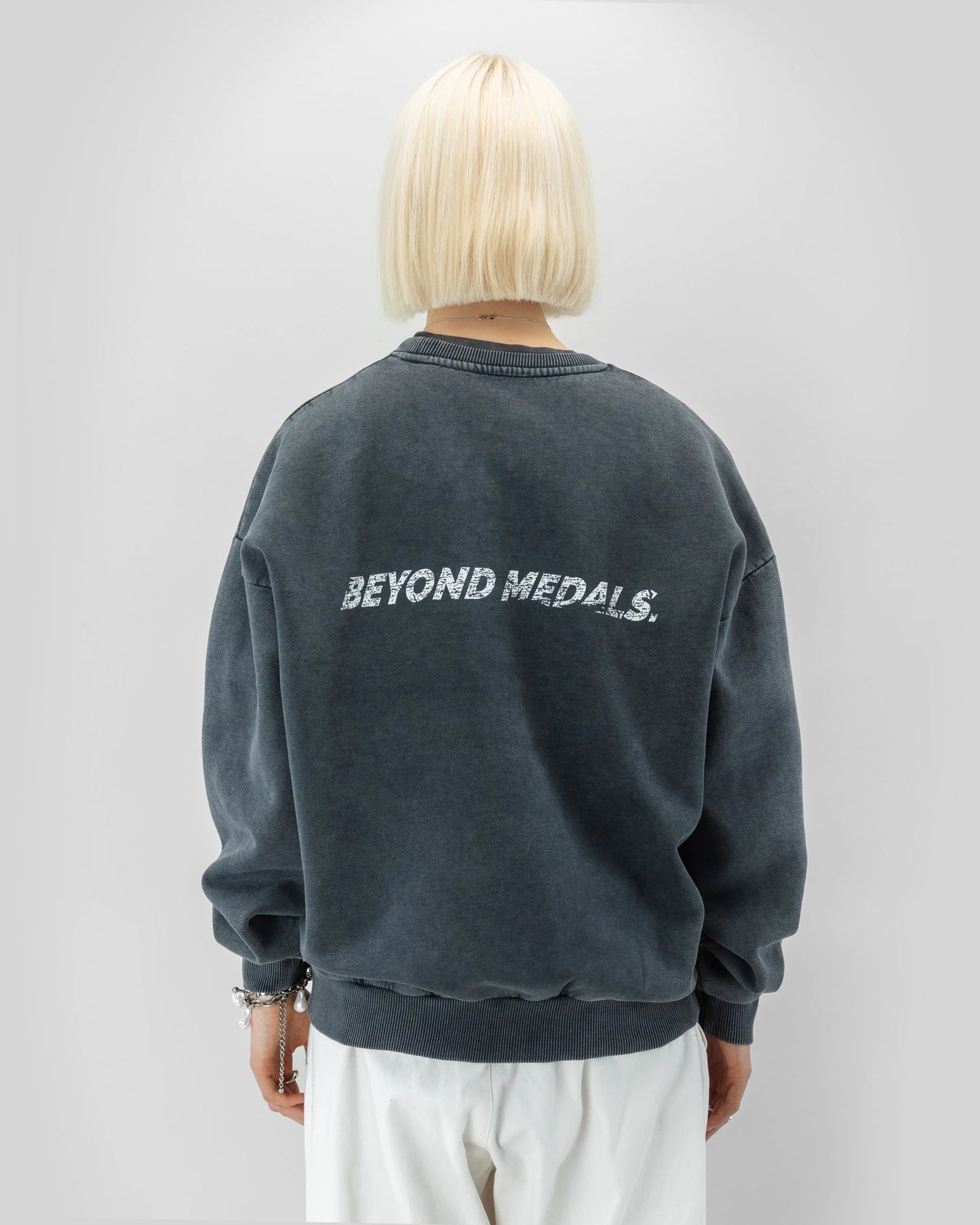 Beyond Medals Distressed Logo Crewneck